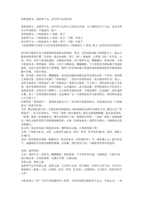 桂附地黄丸金匮肾气丸济生肾气丸的区别中成药选用