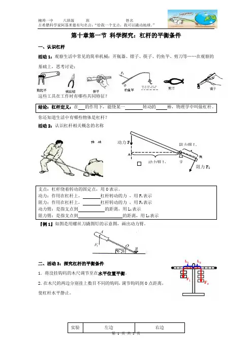 10.1科学探究：杠杆的平衡条件学案