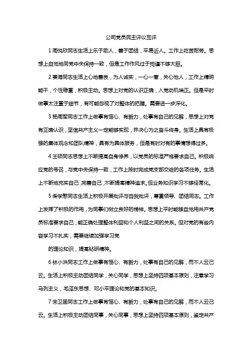 公司党员民主评议互评