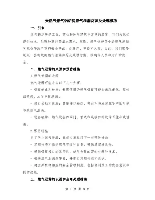 天然气燃气锅炉房燃气泄漏防范及处理模版