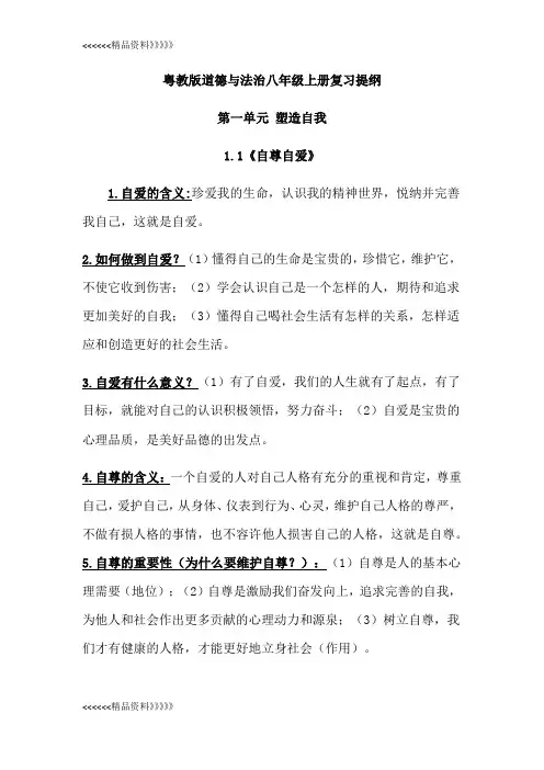 粤教版道德与法治八年级上册复习提纲知识讲解