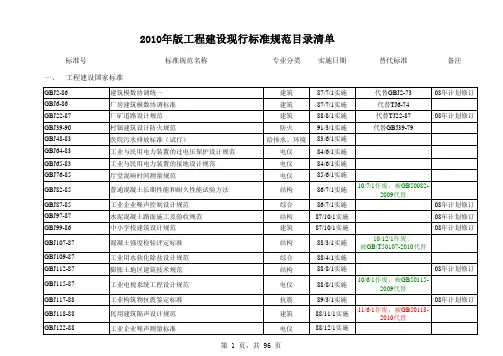 工程建设现行标准规范目录(更新版)