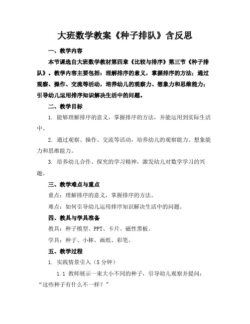 大班数学教案《种子排队》含反思