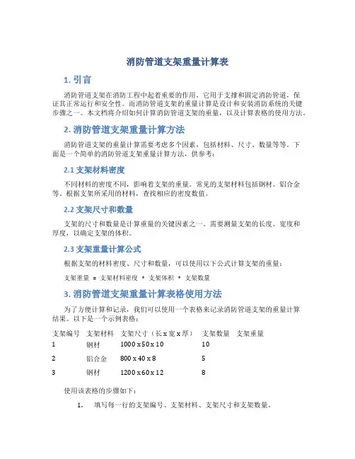 消防管道支架重量计算表