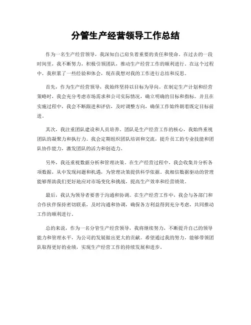 分管生产经营领导工作总结