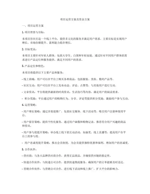 项目运营方案及资金方案