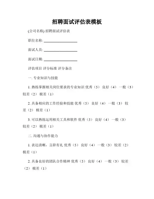 招聘面试评估表模板