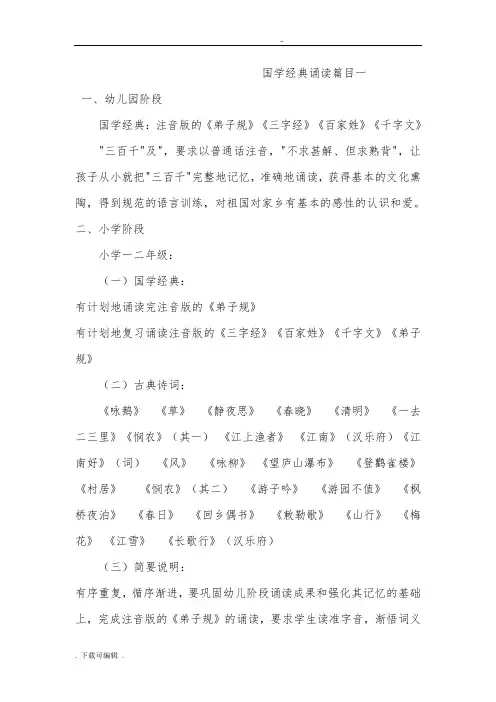 小学国学经典诵读篇目_古诗文100篇