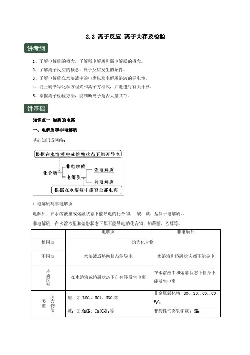 2020年高考化学一轮复习专题2.2离子反应离子共存及检验(讲)(含解析)
