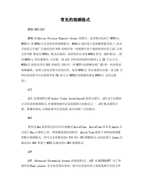 各种常见视频格式的比较