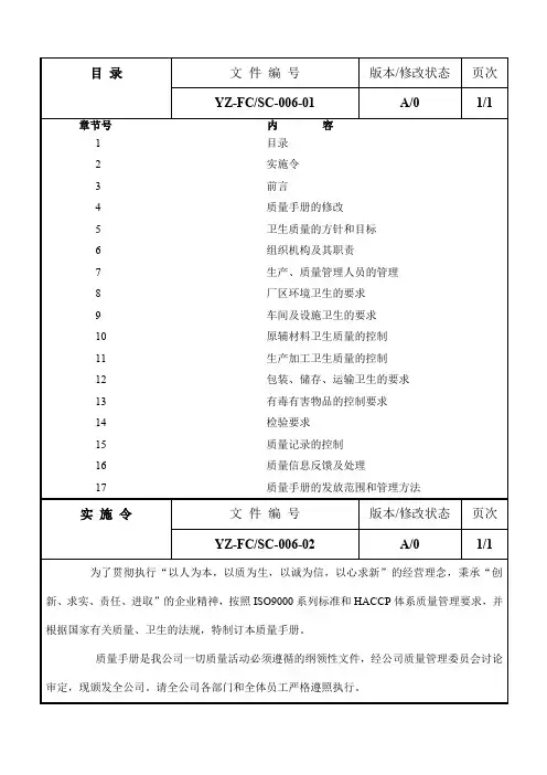 食品质量手册