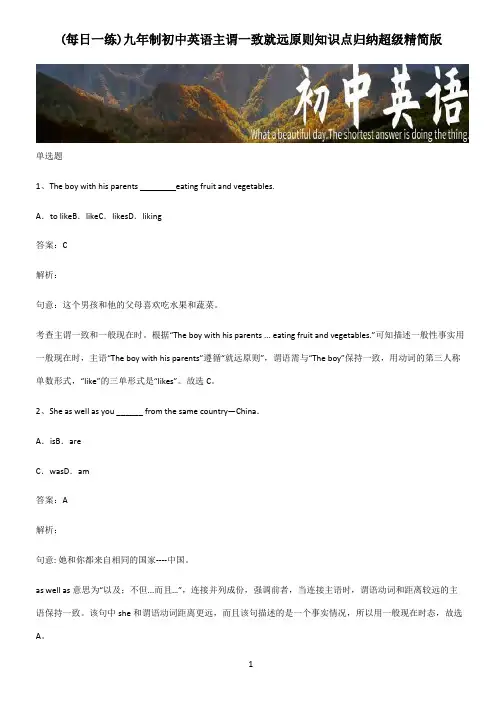 九年制初中英语主谓一致就远原则知识点归纳超级精简版