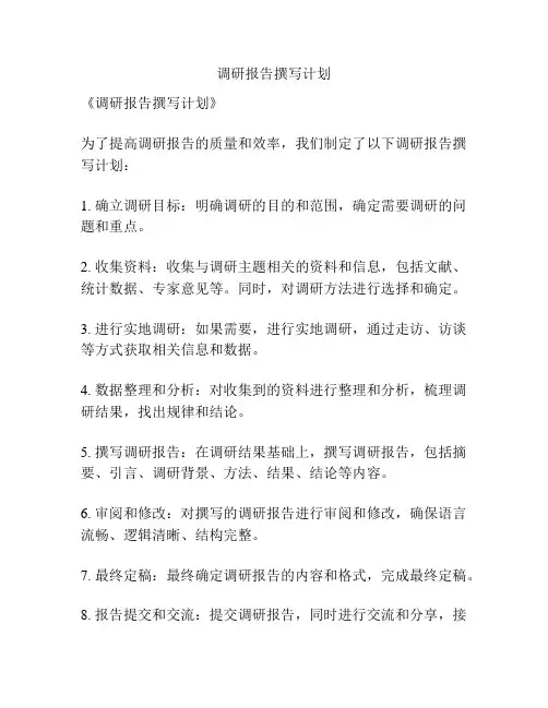 调研报告撰写计划