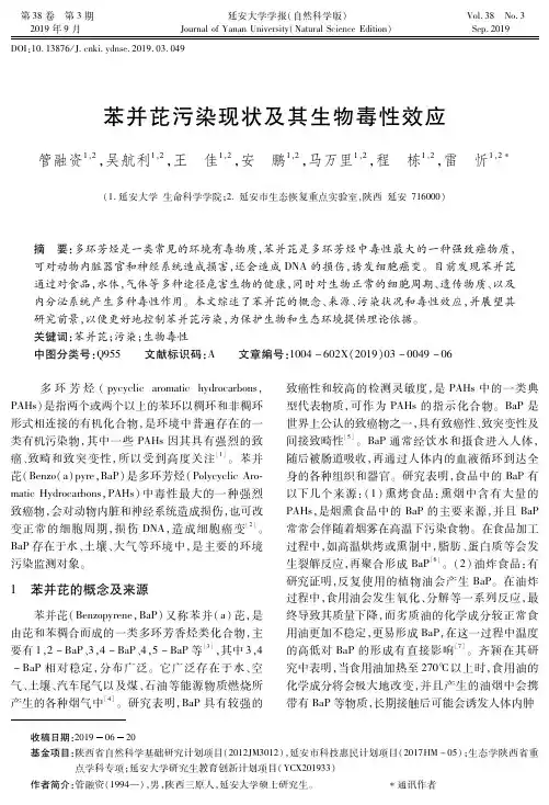 苯并芘污染现状及其生物毒性效应