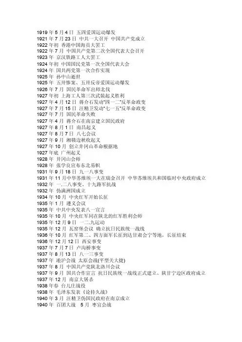 新民主主义革命时期大事记