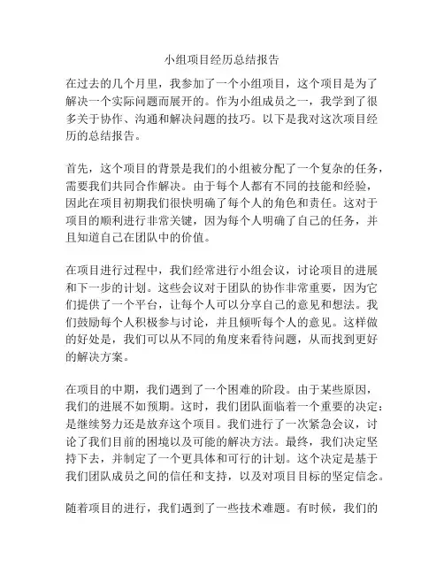 小组项目经历总结报告
