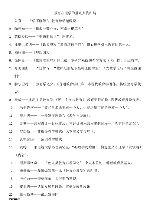 教育学与心理学的重要人物归纳(