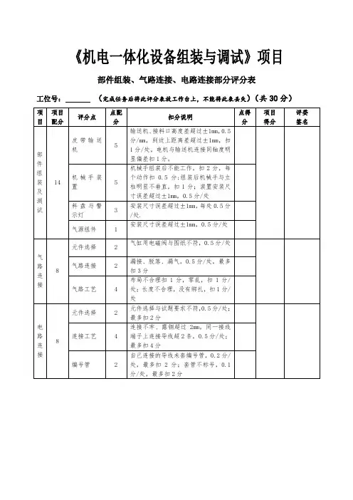 中职机电一体化设备组装与调试评分表