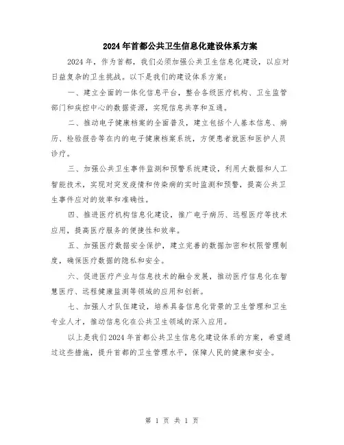2024年首都公共卫生信息化建设体系方案