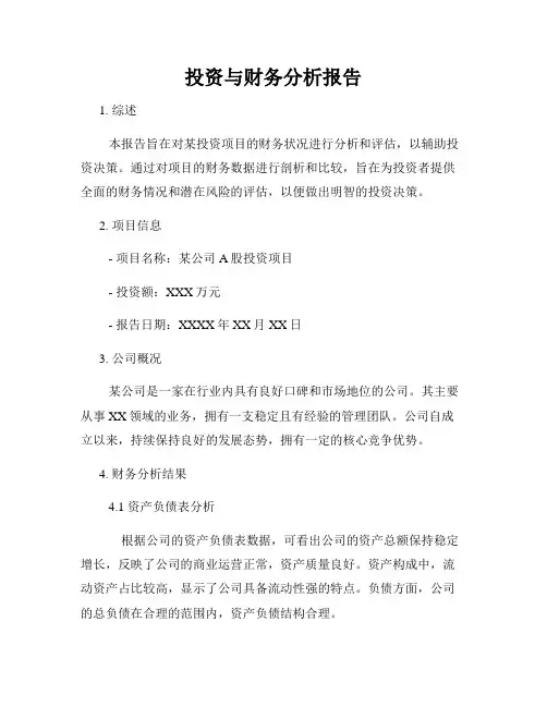 投资与财务分析报告