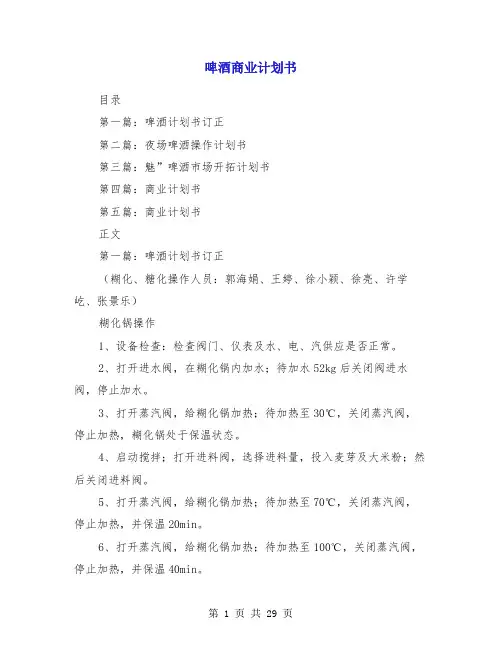 啤酒商业计划书