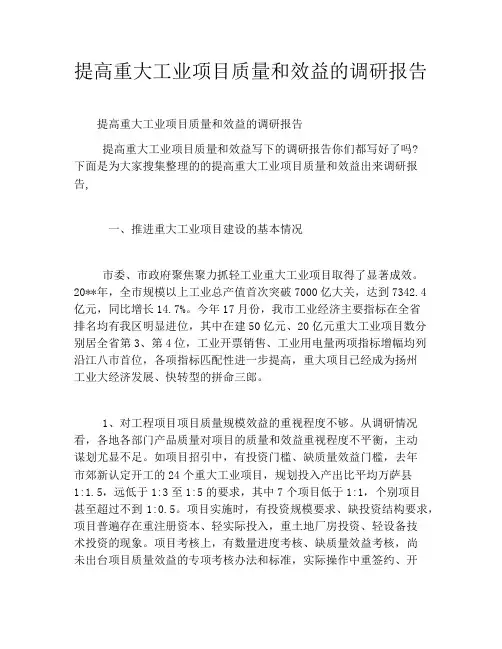 提高重大工业项目质量和效益的调研报告