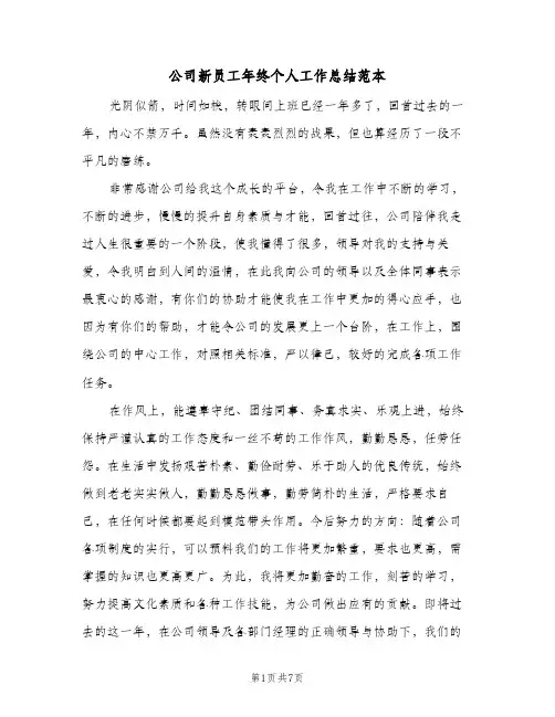 公司新员工年终个人工作总结范本（3篇）
