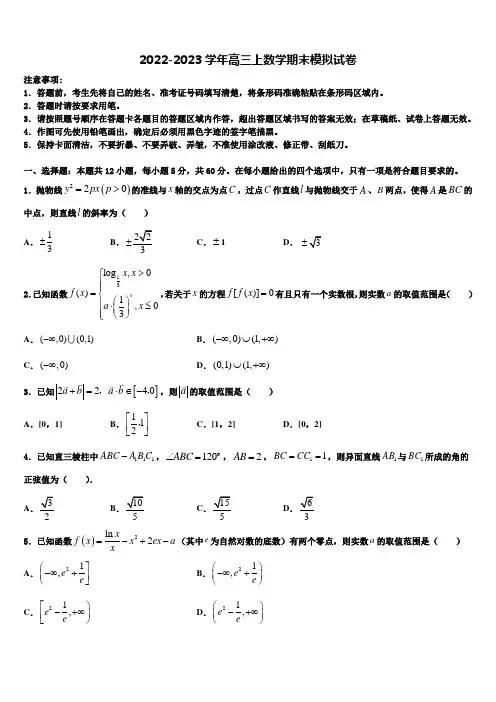 2022-2023学年天津大学附属中学数学高三第一学期期末达标检测模拟试题含解析