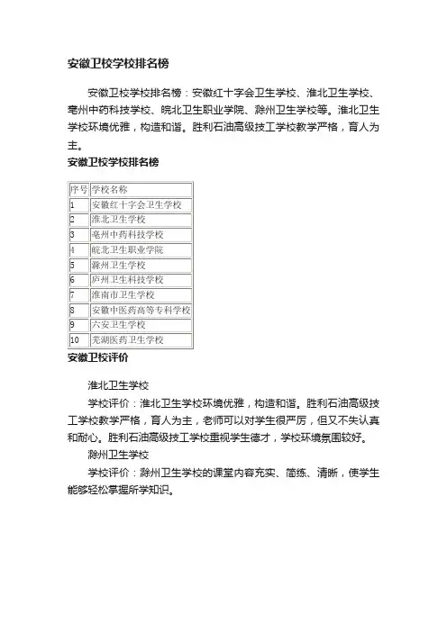 安徽卫校学校排名榜