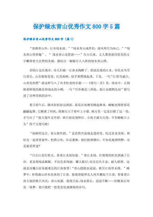 保护绿水青山优秀作文800字5篇