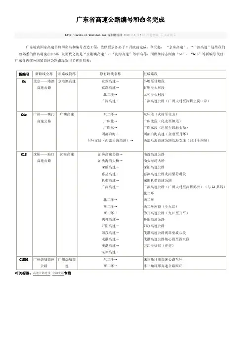 广东省高速公路编号和命名