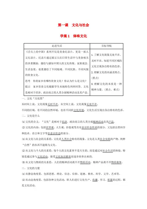 高中政治第一单元文化与生活第一课文化与社会1体味文化讲义新人教版必修3