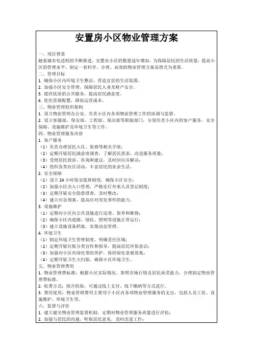安置房小区物业管理方案