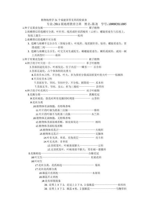 常见科的检索表