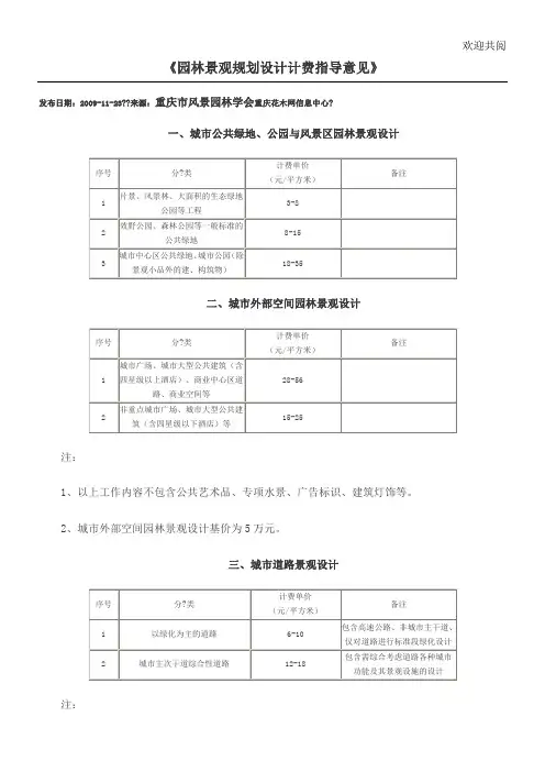 园林景观规划设计计费指导意见-重庆市园林学会
