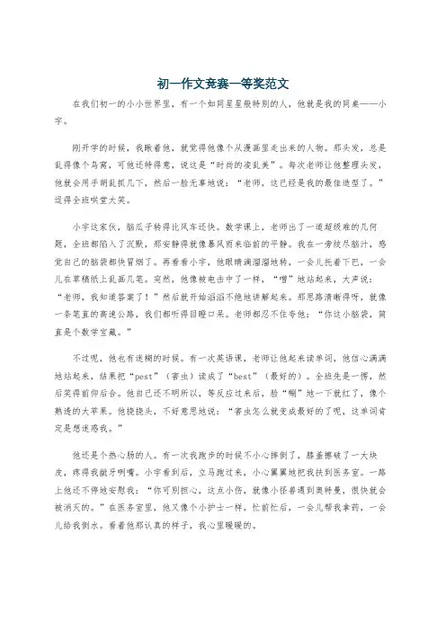 初一作文竞赛一等奖范文