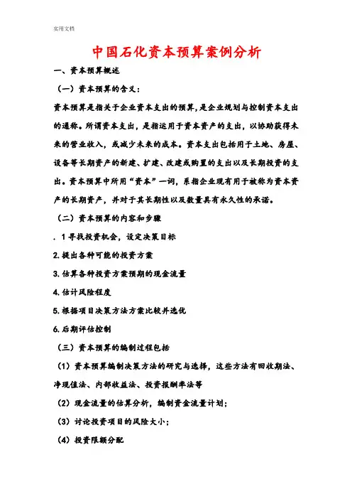 中国石化资本预算案例分析报告