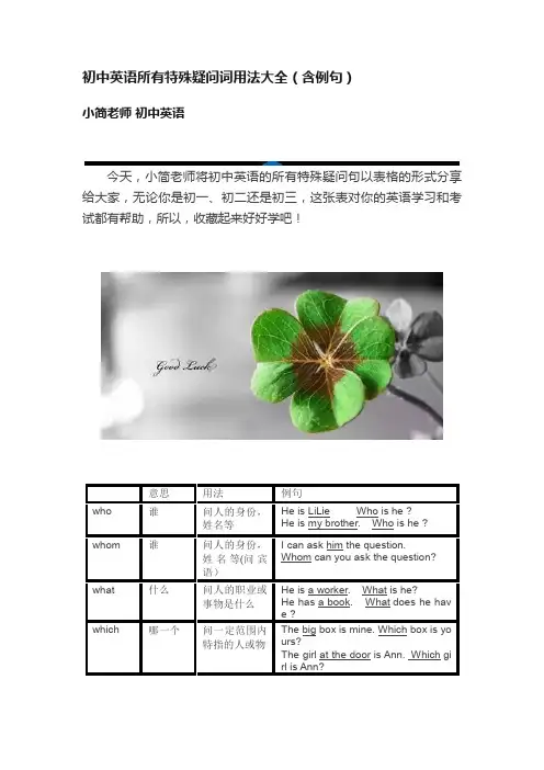 初中英语所有特殊疑问词用法大全（含例句）