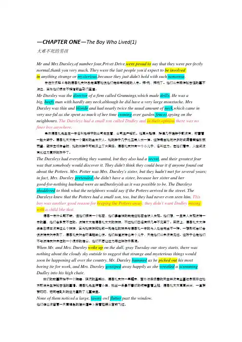 2024高中课外名著精读-哈利波特与魔法石-第一章-大难不死的男孩-D01