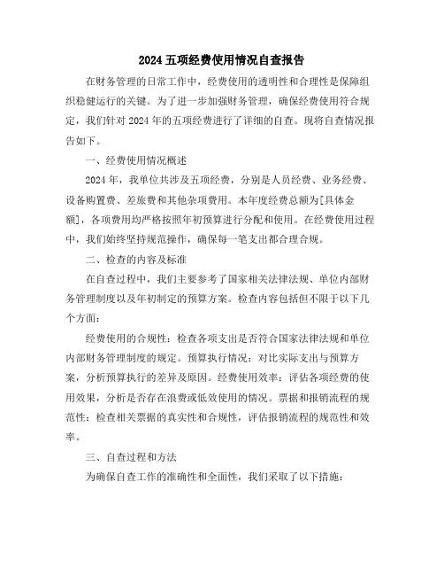 2024五项经费使用情况自查报告