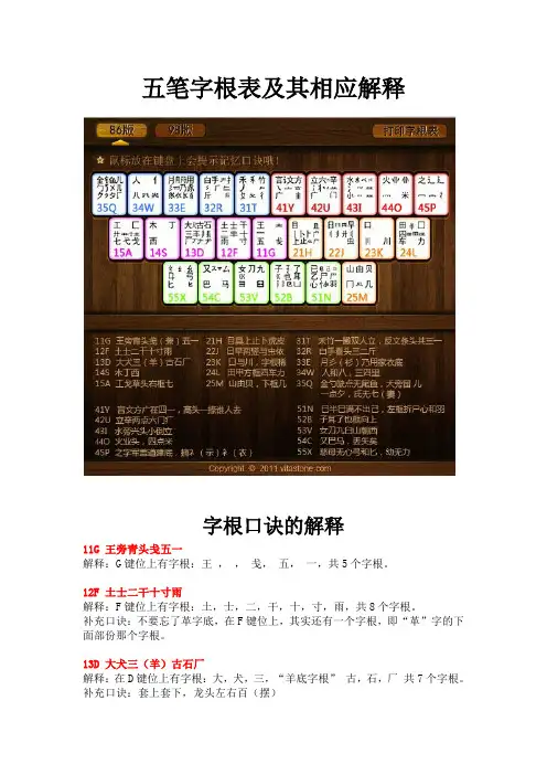 五笔字根口诀和相应的解释
