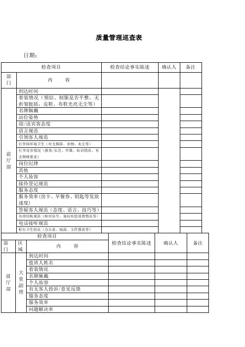 酒店质检表格