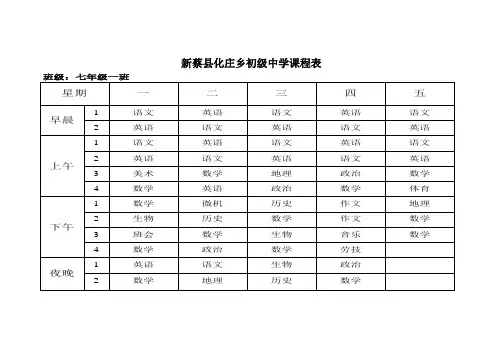新蔡县化庄乡初级中学2012-2013总课程表