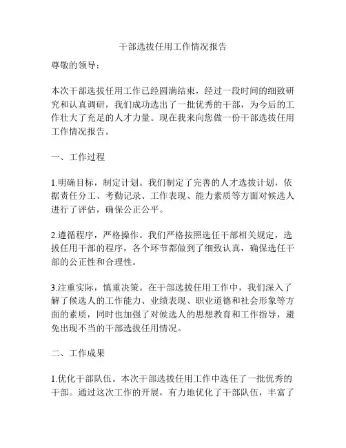 干部选拔任用工作情况报告稿