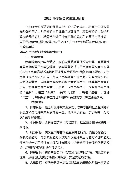 2017小学综合实践活动计划