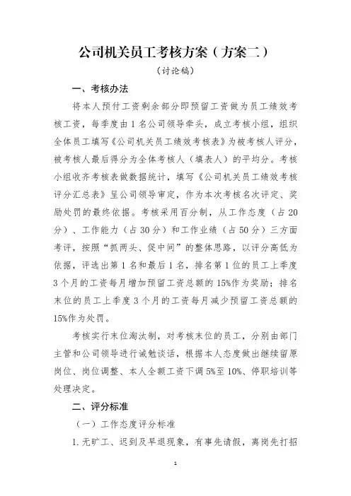 公司机关员工考核办法方案二