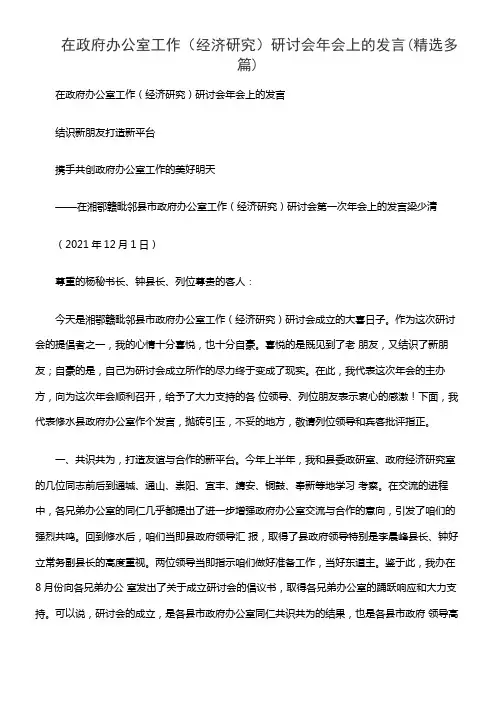 在政府办公室工作（经济研究）研讨会年会上的发言(精选多篇)