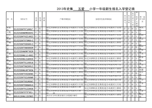 一年级新生报名登记表