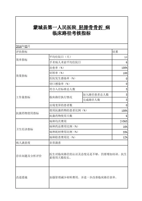 临床路径考核指标6