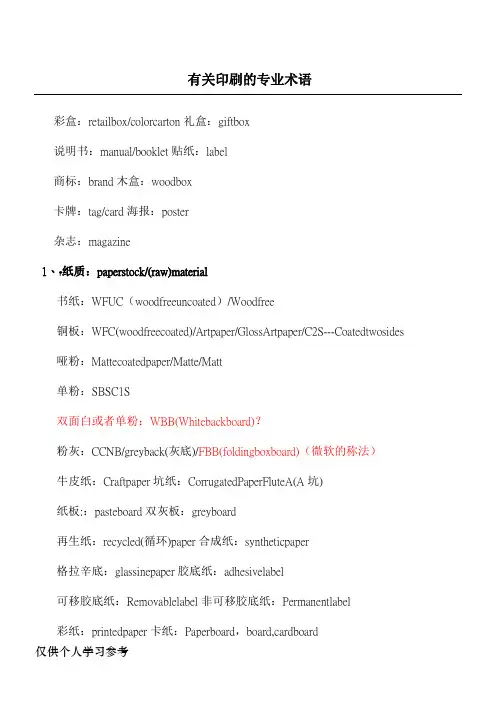 有关印刷的专业术语